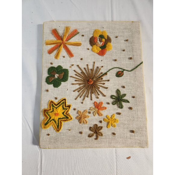 Vintage MCM Crewel Embroidery Original Artwork USA Made Flowers 12 x10